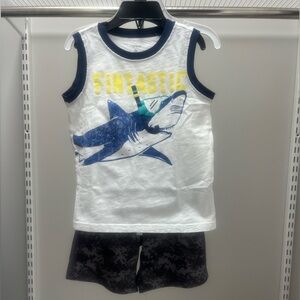 Carter's White Tank Top with Navy Trim and Yellow Graphic and Gray Shorts, 4T